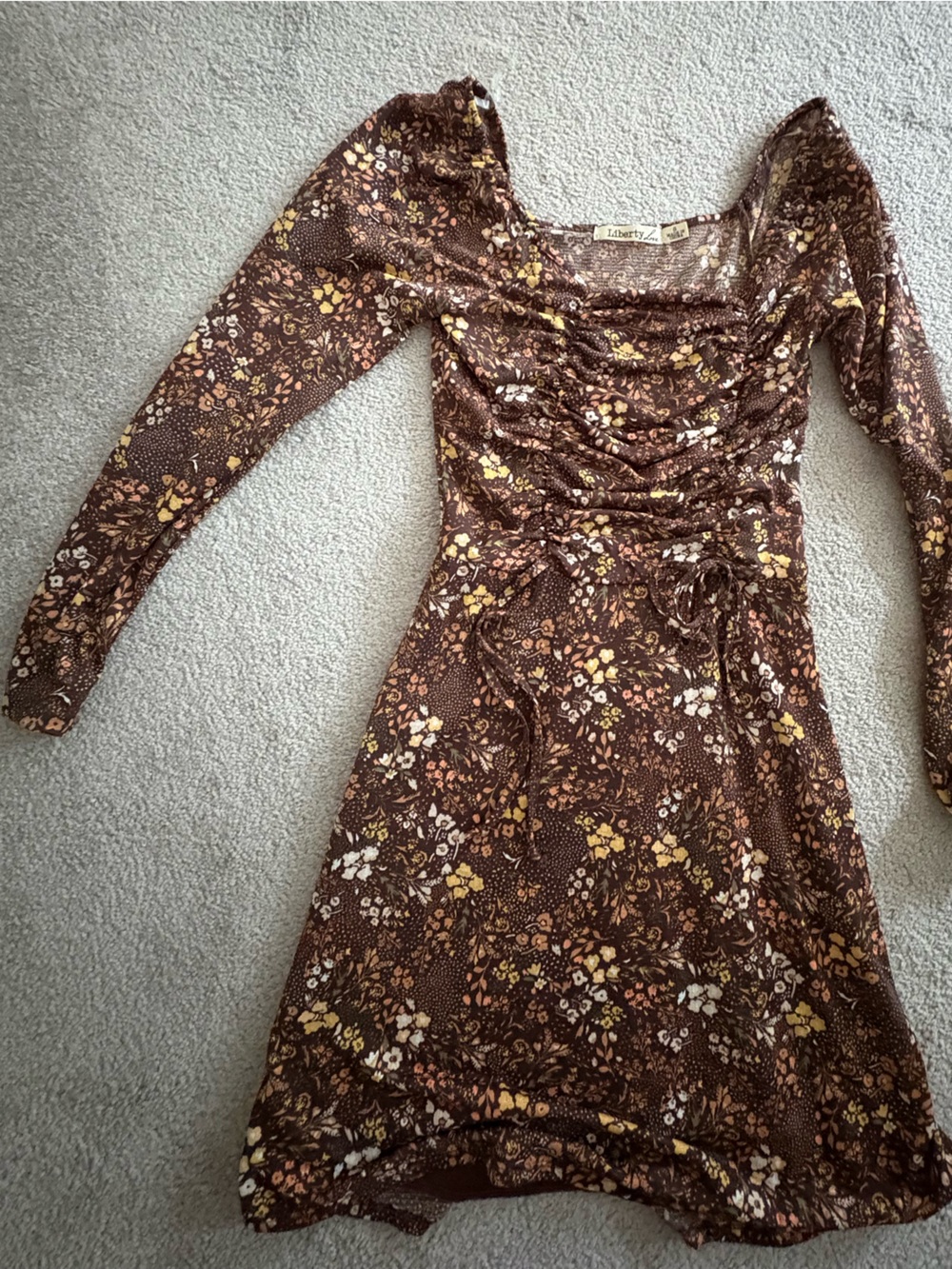 Women’s Brown Floral Long-Sleeve Dress